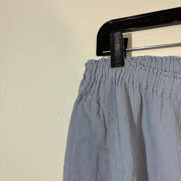 Oh My Gauze Pants Womens 3 Light Blue Crinkle Cotton Elastic Waist Cropped Capri - Picture 2 of 8